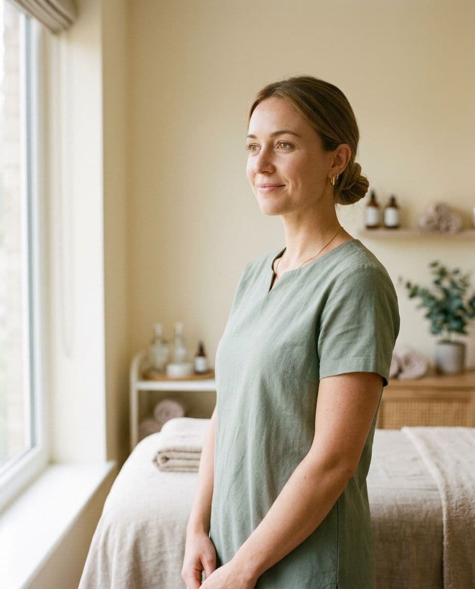 Megan standing by the window in her treatment room